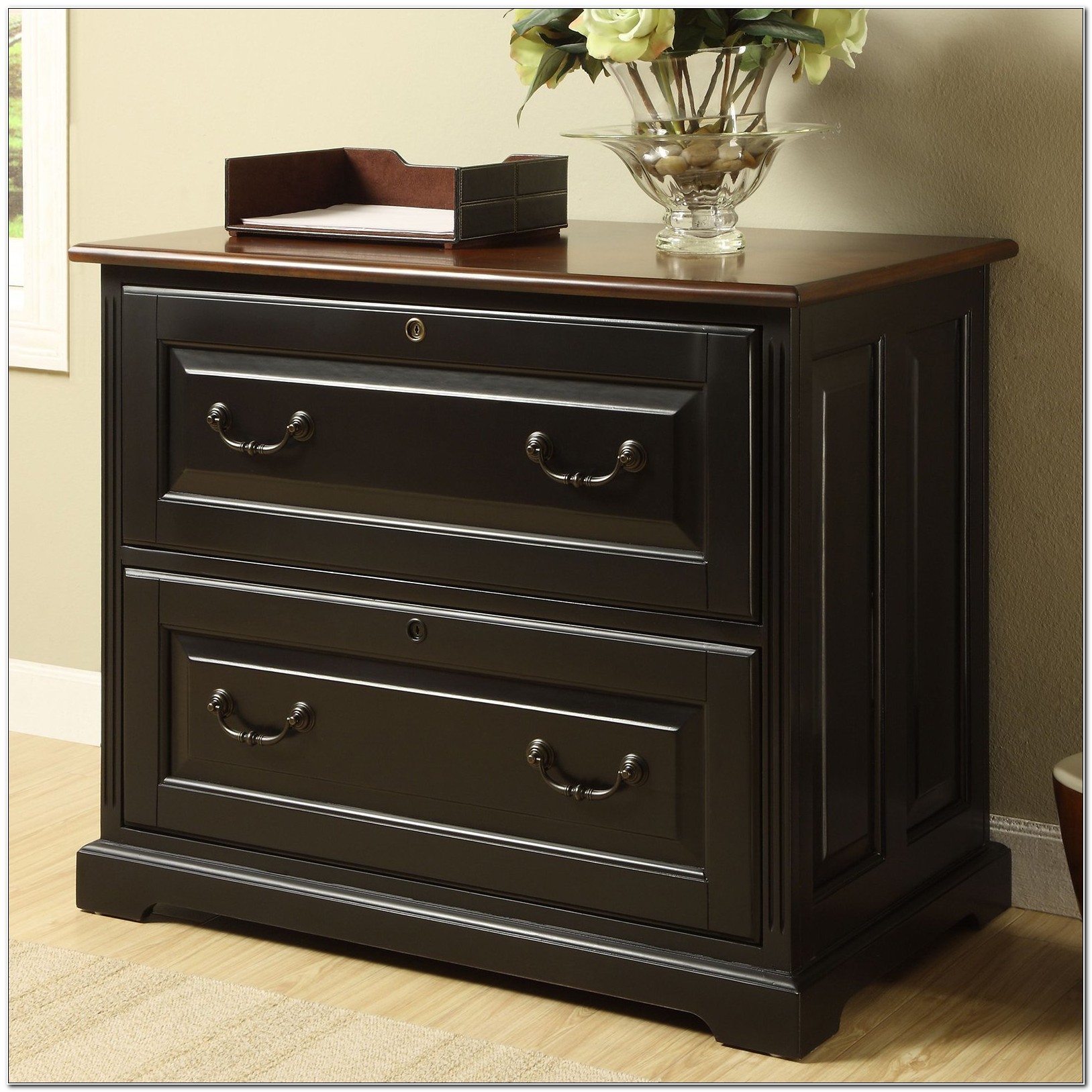 2 Drawer Lateral File Cabinet Black Wood 